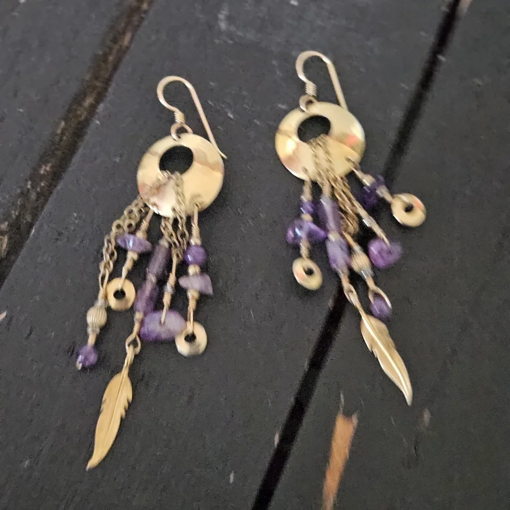 Purple and Gold Dangle Earrings